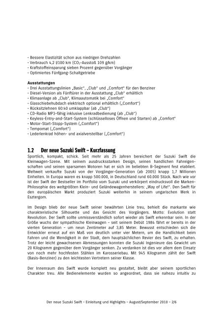 0_Inhalt der Pressemappe zum Suzuki Swift