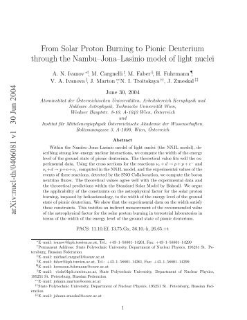 From Solar Proton Burning to Pionic Deuterium through the Nambu ...