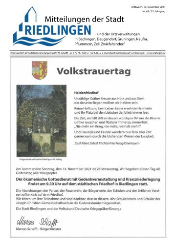 Amtliches Mitteilungsblatt Riedlingen 10.11.2021
