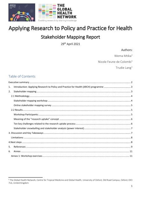 ARCH Stakeholder Mapping Report