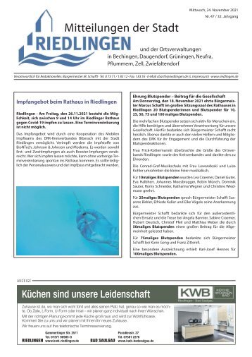 Amtliches Mitteilungsblatt Riedlingen 24.11.2021