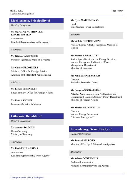 List of Participants at the 51st IAEA General Conference