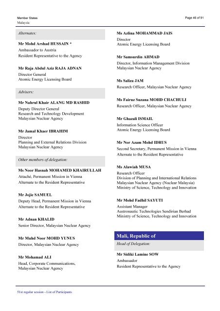 List of Participants at the 51st IAEA General Conference