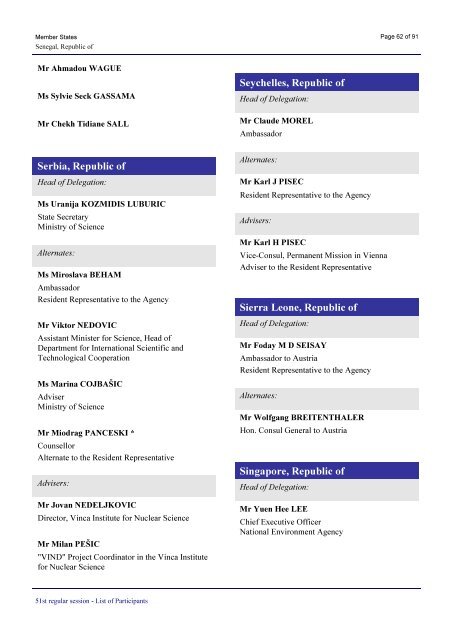List of Participants at the 51st IAEA General Conference