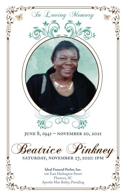 Beatrice Pinkney Memorial Program