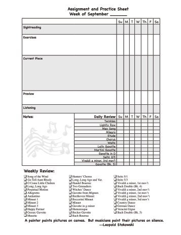 Assignment and Practice Sheet Week of September - Suzuki Strings ...