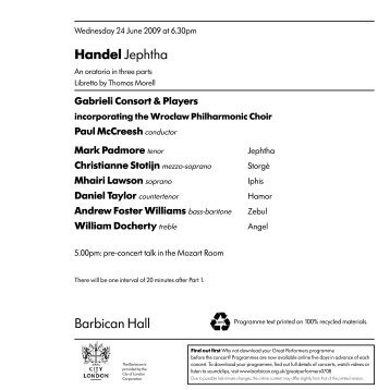 Barbican Hall Handel Jephtha