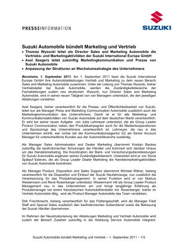 Suzuki Automobile bündelt Marketing und Vertrieb - Presse