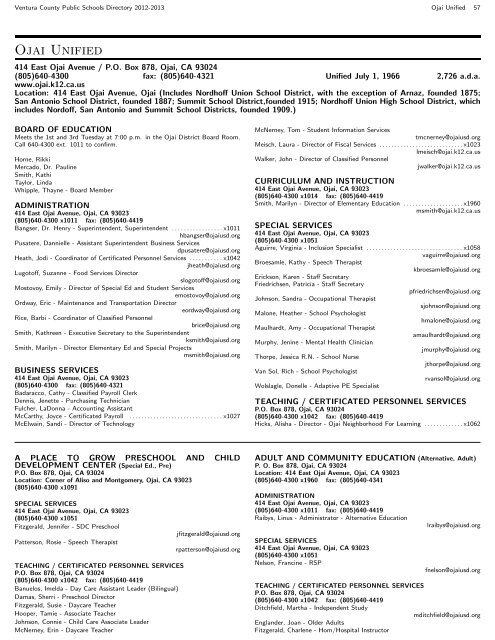 Contents - Ventura County Public Schools Directory - Ventura ...