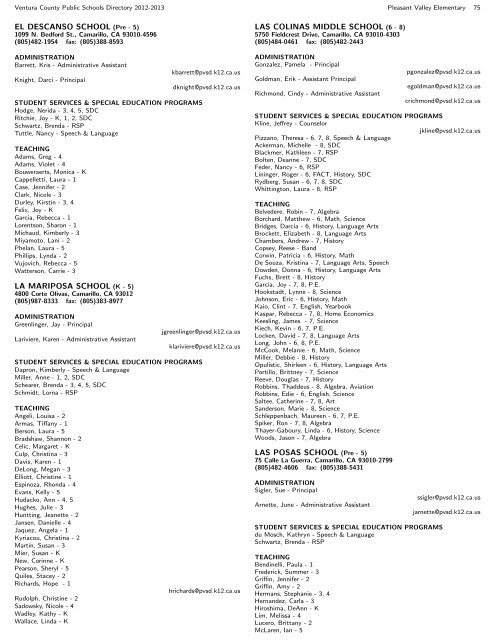 Contents - Ventura County Public Schools Directory - Ventura ...