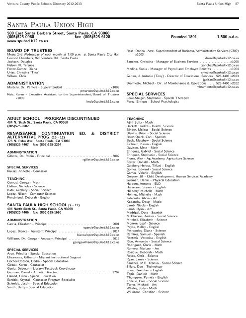 Contents - Ventura County Public Schools Directory - Ventura ...