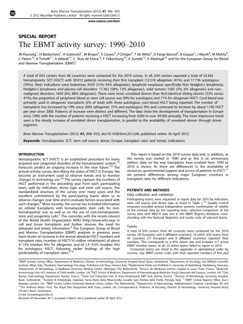 The EBMT activity survey: 1990–2010