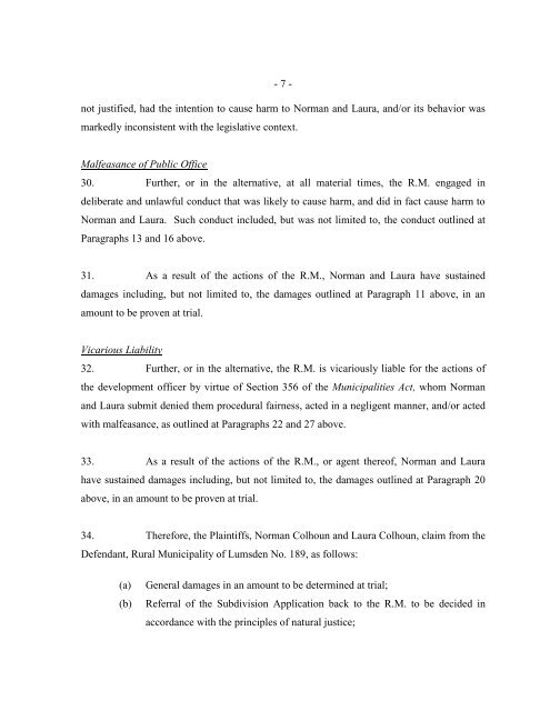 Colhoun vs RM Lumsden, COURT_Statement_of_Claim_re__R_M_.pdf February 2021