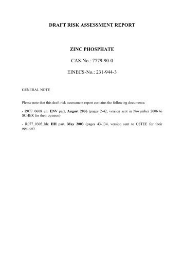 draft risk assessment report zinc phosphate - ESIS