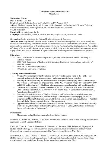 Curriculum vitae + Publication list Marja Koski ... - DTU Aqua