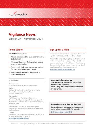 Swissmedic Vigilance-News Edition 27 – November 2021