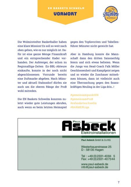 Heimspielheft EN Baskets Ausgabe 08 2021, 04.12.2021