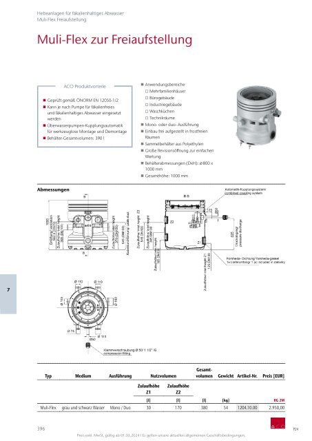 ACO Österreich Haustechnik Preisliste 2024 - Kapitel 7 Hebeanlagen