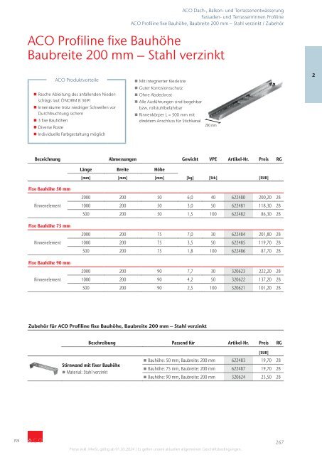 ACO Österreich Bauelemente Preisliste 2024 - Kapitel 2 Dach, Balkon und Terrassenentwässerung