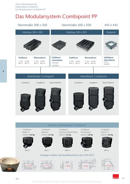 ACO Österreich Bauelemente Preisliste 2024 - Kapitel 4 Punktentwässerung