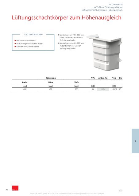 ACO Österreich Bauelemente Preisliste 2024 - Kapitel 7 Kellerbau