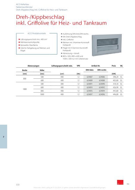 ACO Österreich Bauelemente Preisliste 2024 - Kapitel 7 Kellerbau