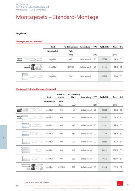 ACO Österreich Bauelemente Preisliste 2024 - Kapitel 7 Kellerbau