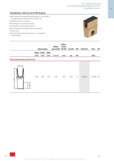 ACO Österreich Bauelemente Preisliste 2024 - Kapitel 1 Linienentwässerung