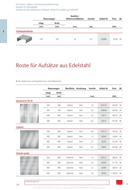 ACO Österreich Bauelemente Preisliste 2024 - Gesamt