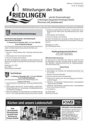 Amtliches Mitteilungsblatt Riedlingen 01.12.2021