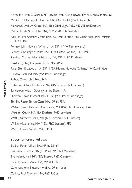 Wolfson College Record 2021