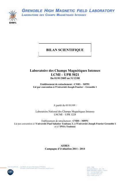 Laboratoire National des Champs Magnétiques Pulsés CNRS – INSA