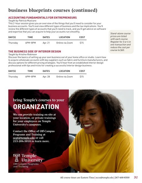 Temple University's Office of Non-Credit and Continuing Education Spring 2022 Brochure