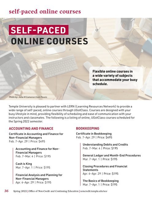 Temple University's Office of Non-Credit and Continuing Education Spring 2022 Brochure