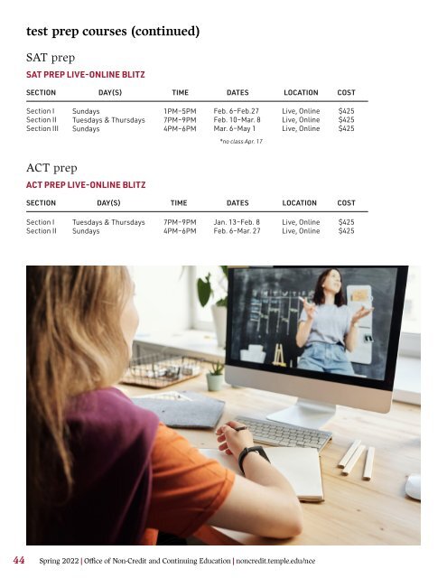 Temple University's Office of Non-Credit and Continuing Education Spring 2022 Brochure