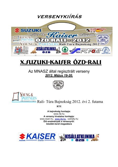 X.SUZUKI-KAISER ÓZD-RALI - Rallye Túra Egyesület