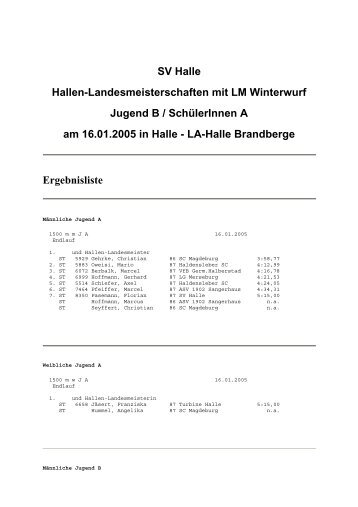 SV Halle Hallen-Landesmeisterschaften mit LM Winterwurf Jugend ...