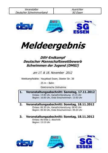 Meldeergebnis - DSV Endkampf DMSJ 2012 - SG - Essen