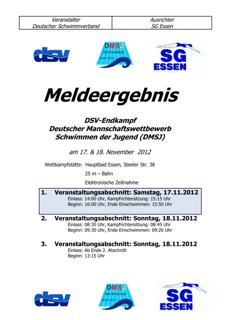 Meldeergebnis - DSV Endkampf DMSJ 2012 - SG - Essen