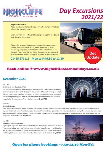 Highcliffe Coach Holidays - Day Excursions Book 2021/22