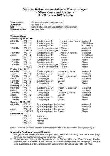 Deutsche Hallenmeisterschaften im Wasserspringen - Offene Klasse ...