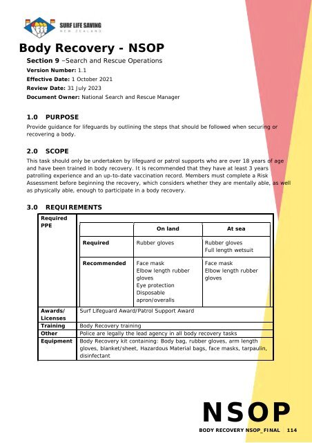 National Standard Operating Procedures - Jul 2022