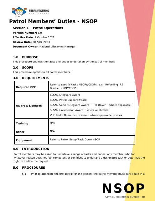 National Standard Operating Procedures - Jul 2022