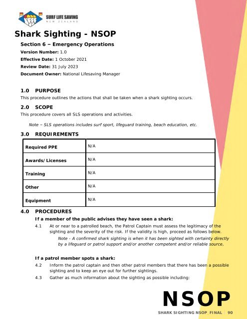 National Standard Operating Procedures - Jul 2022