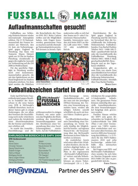 FUSSBALL MAGAZIN - Schleswig-Holsteinischer Fussballverband eV