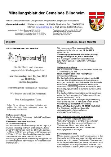 Mitteilungsblatt der Gemeinde Blindheim