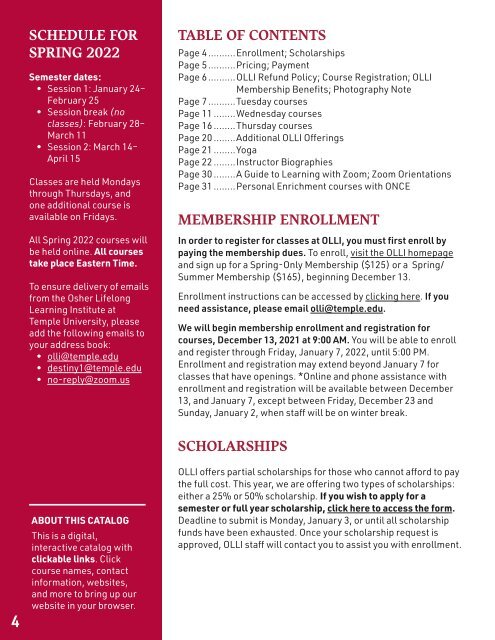 Temple University's Osher Lifelong Learning Institute Spring 2022 Course Guide