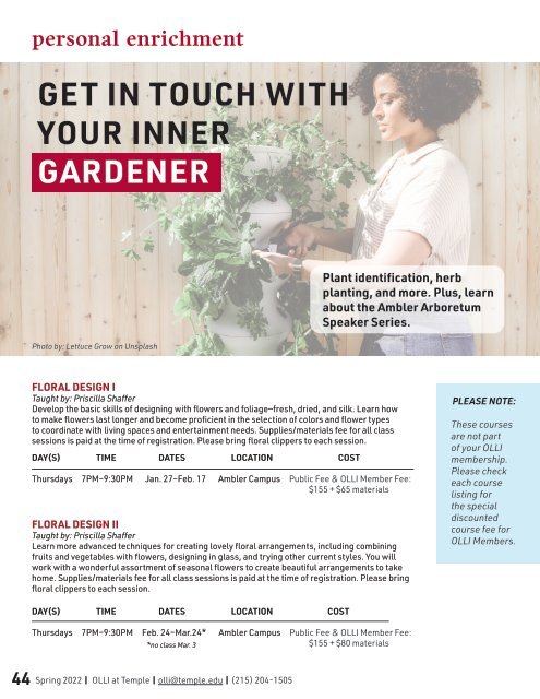 Temple University's Osher Lifelong Learning Institute Spring 2022 Course Guide