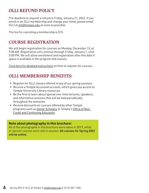 Temple University's Osher Lifelong Learning Institute Spring 2022 Course Guide