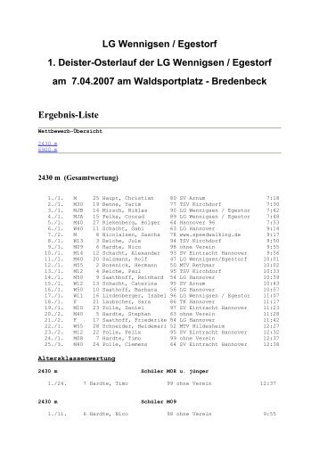 LG Wennigsen / Egestorf 1. Deister-Osterlauf der ... - SG Bredenbeck